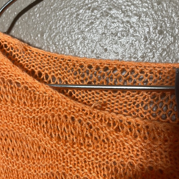 Chico’s - light orange wavy open weave 3/4 sleeve sweater w/ gathered tie sides - Picture 8 of 11